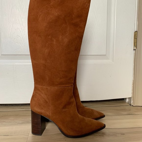 Ann Taylor Women's Suede Knee-High Pointed Toe Boots, Chestnut, size 9 NWOB - Picture 1 of 8